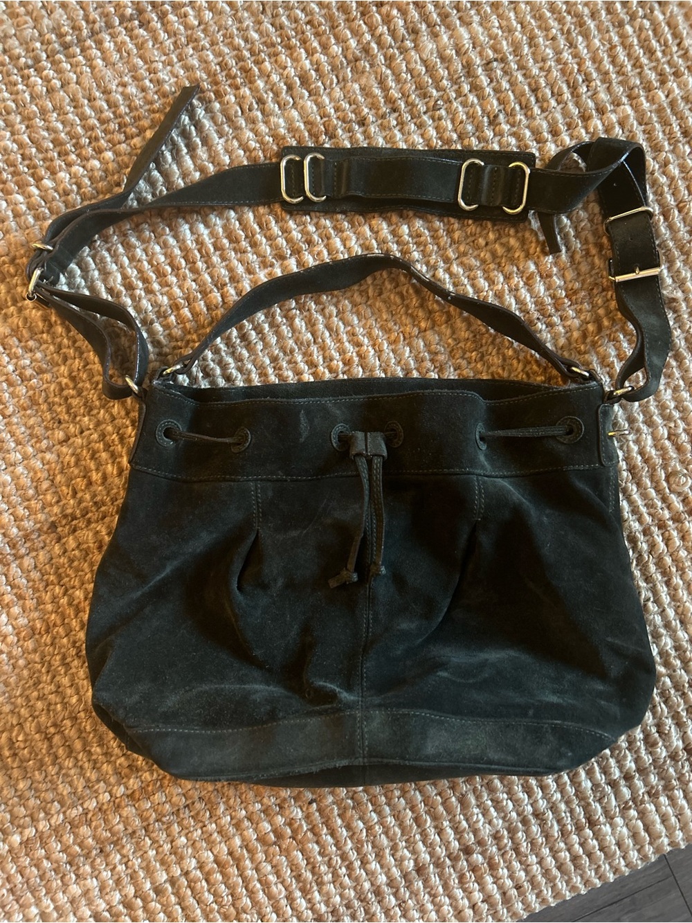 Classic Hunter Green Suede Drawstring Shoulder Bag - Women